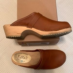 Beautiful Wood Clogs in Soft Cognac Tan Leather Lotta from Stockholm 39EU 8.5US